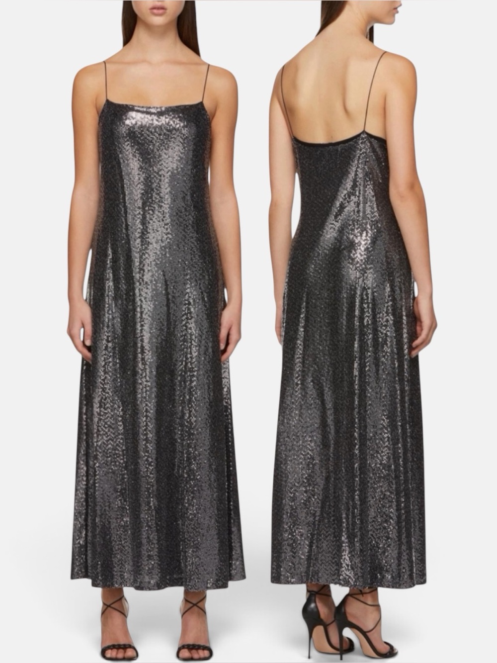 New Rosetta Getty Metallic Silver Cami Slip Maxi Dress Size Medium $1085